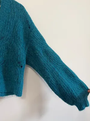 Anthropologie Gaby Textured Alpaca Wool Cardigan Size Small Blue Sweater Fall thumbnail 6