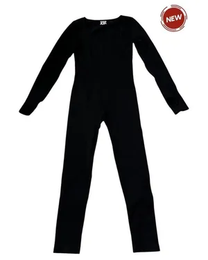OQQ Women Black Ribbed Long Sleeve Jumpsuit Square Neck Thumbhole Medium | 24-17 thumbnail 1