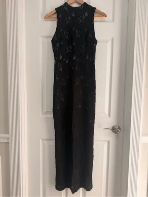 Alice + Olivia Gisela High Neck Long Lace Sleeveless Black Maxi Dress 2‎ thumbnail 3