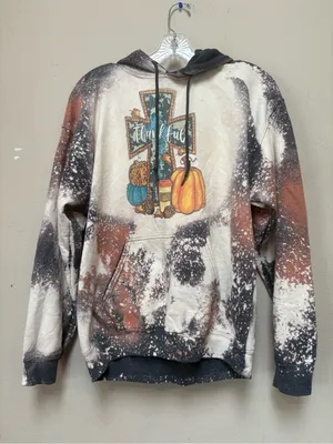 Fallcore Thankful Pumpkin Bleach Wash Hoodie M Rustic Autumn Gildan thumbnail 6