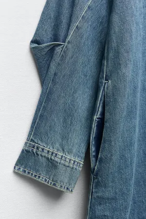 Zara Dress oversize midi denim jeans long sleeve collar casual thumbnail 8