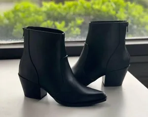 Soda Black Almond Toe Vegan Leather Stacked Heel Bootie thumbnail 2