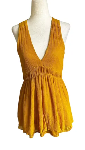 Zara Mustard Lined V-neck Sleeveless Top Women's Blouse Size Small | 8-22 thumbnail 1