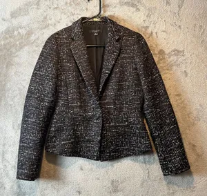 Ann Taylor Tweed Blazer Size 2P‎ Black Melange Peplum Suit Jacket Wool Blend thumbnail 1