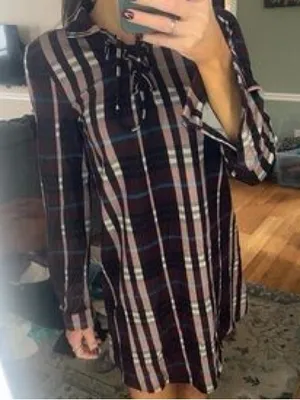 Cirana Plaid Shirt Mini Dress in Maroon Size Small New thumbnail 5