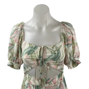 Lulus Thriving Moment Floral Cut Out Ruched Puff Sleeve Midi A-Line Dress Sz XS thumbnail 2