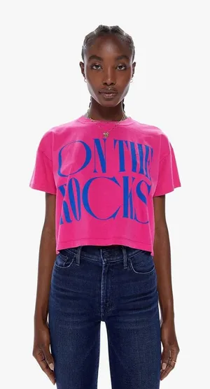 MOTHER Denim On the Rocks Grab Back Crop Tee Pink XS thumbnail 1