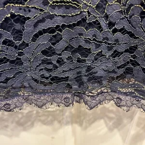 Dress The Population‎ Navy Gold Metallic Lace Bell Sleeve Mini Dress Size L thumbnail 9