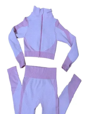 Pink Two Piece Work Out Athleisure Set Seamless Ribbed High Waist Size Large thumbnail 1