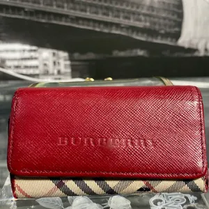Authentic Rare Burberry Red Leather Nova Check Key Case thumbnail 4