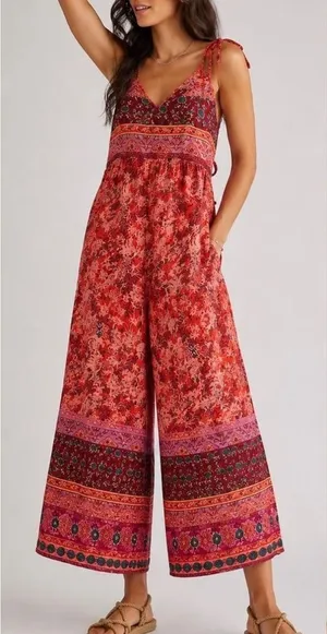 Free people Cabbage Rose Jumpsuit Size XS Boho Oversized Woemn's Pink Orange thumbnail 1