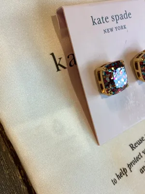 kate spade New York Multicolor Glitter Square Stud Earrings thumbnail 3