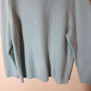 Talbots Plus Sky Blue Ruffled‎ Neck Textured Knit Sweater Size 3X thumbnail 3