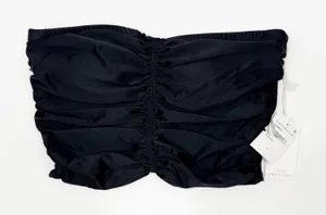 Good American Bikini Top SZ Medium Satin Swim Ruched Crop Bandeau Black NWT Swim thumbnail 1