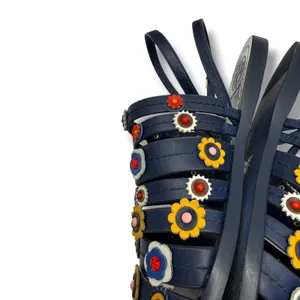 Tory Burch Marguerite Sandals 8 Navy Leather Floral Summer Casual‎ Boho thumbnail 8