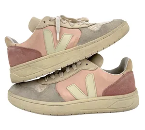 VEJA V-10 Multico Nude Colorblock Sneakers Suede Leather Pink Blue Cream Size 8 thumbnail 1