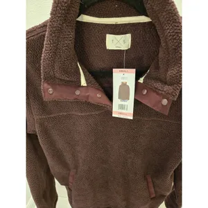 T.S. Women's S Burgundy Teddy Fleece 1/4 Snap Pullover Sweatshirt NWT MSRP $64 thumbnail 2