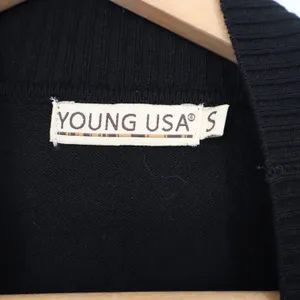 Young USA Womens Black Open Front Longline Cardigan Sweater Small Pockets Ribbed thumbnail 3