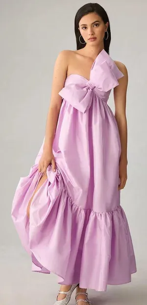 NWT Anthropologie Atsu Sally Bow One Shoulder Maxi Dress Lilac Purple XXS thumbnail 1