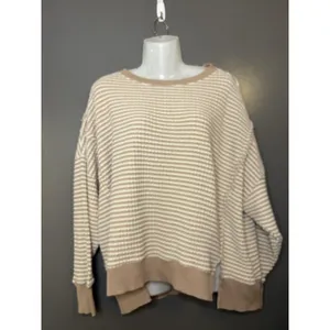 American Eagle Outfitters Sweater Womens XS Beige Waffle Knit Crewneck Pullover thumbnail 2