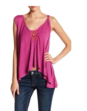 Free People New Vibes Tank Top Pink Small S Lightweight Embellished Boho NWT thumbnail 1