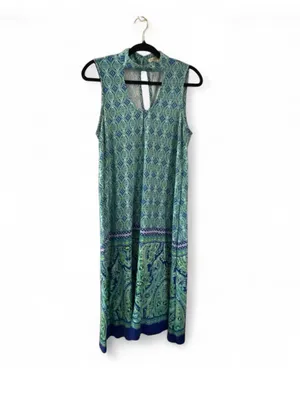 Sleeveless Green & Navy Paisley Casual Dress thumbnail 2