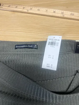 Abercrombie & Fitch Olive Green Ribbed Midi Skirt with Side Slit thumbnail 6