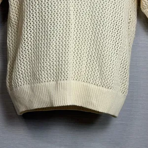 41 Hawthorn Womens Ecru Open Knit Cotton Polo Sweater Short Sleeve XS NEW thumbnail 6