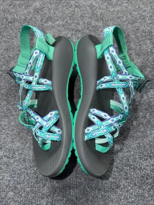 Chaco ZX/2 Classic sandals in a teal/mint green & purple pattern with toe loop. thumbnail 3