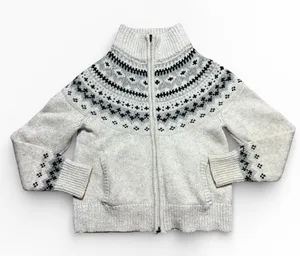 LL Bean Fair Isle PET 100% LambsWool Zip Up Sweater Jacket Nordic‎ Size Small thumbnail 1
