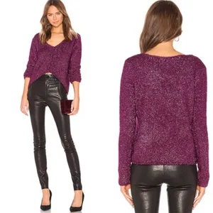 Lovers + Friends Gerona Glitter Eyelash Knit Sweater in Magenta Size‎ Medium thumbnail 2