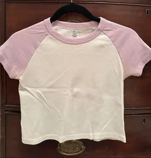 Brandy Melville White and Pink Tee thumbnail 1