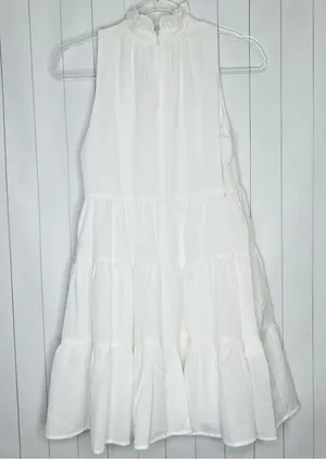 TCEC White Twirl Around Tier Mini Dress Halter Sleeveless Bridal Shower Spring S thumbnail 8
