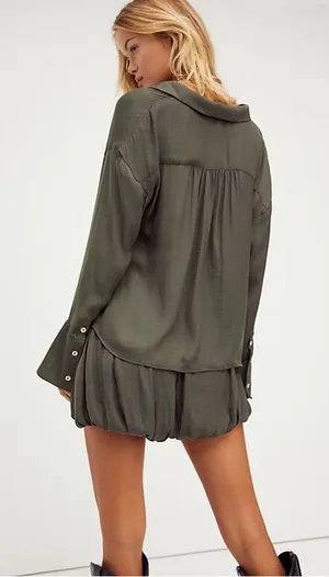 Free People Olive Green Relaxed Bubble Hem Shorts thumbnail 2