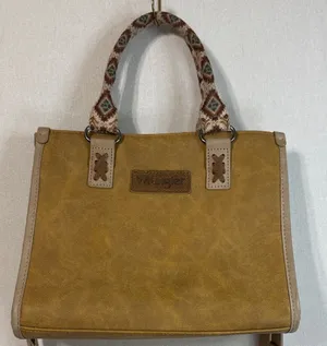 Wrangler Tan Tote Bag with Patterned Handles thumbnail 1