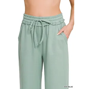 Zenana French Terry Wide Leg Sweatpants - Ash Blue - Large thumbnail 4
