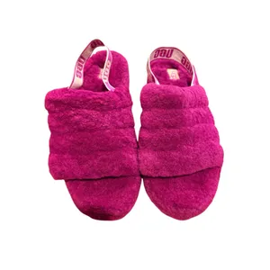 UGG Women's Fluff Yeah Fur Slide Slipper Purple with elastic logo strap Size 11 thumbnail 2