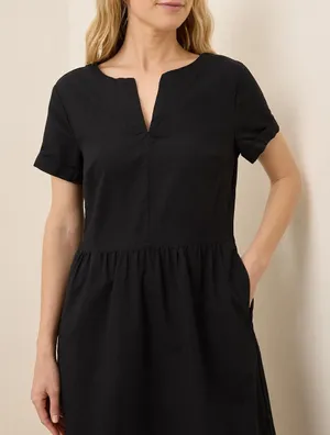 NWOT Pact Linen Blend Midi Dress Womens Sz Medium Black Organic Cotton thumbnail 1