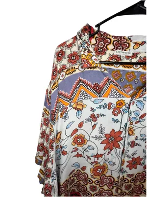 Earthbound Multicolor Boho Floral Paisley Lightweight Hippie Button Up Shirt thumbnail 2