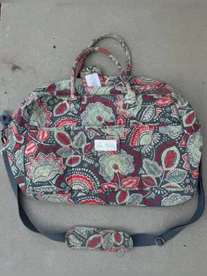 Vera Bradley Weekender Floral Duffle Bag in Gray & Red Quilted Paisley Large thumbnail 8