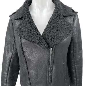 Jack BB Dakota Black Faux Leather Vegan Sherpa Fleece Zip Up Moto Biker Jacket S thumbnail 3