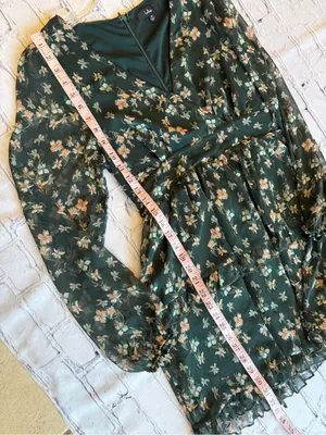 Lulu's Dark Cottagecore Green Floral Print Long Sheer Sleeves Mini Dress Medium thumbnail 5
