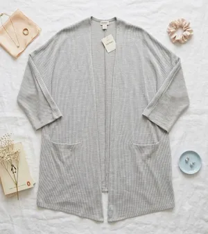 DONNI. Gray‎ White Striped Ribbed Open Front Duster Cardigan Kimono NWT OSFA thumbnail 1