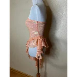 Free People Taylor Sequins Asymmetric Ruffle Tube Top WOMENS MEDIUM peach orange thumbnail 5