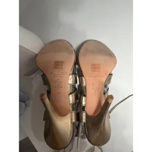 ALDO Metallic Gold Lace Up Gladiator Stiletto Sandals Leather Sole Womens 37‎ thumbnail 7