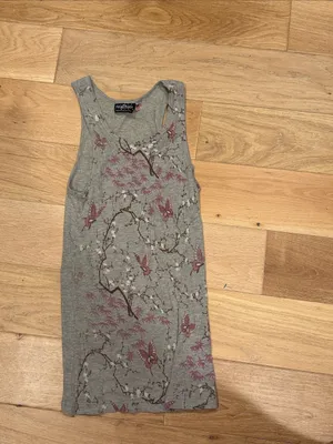 Realtree Gray Ribbed Tank Top with Mauve Floral & Butterfly Print small thumbnail 2