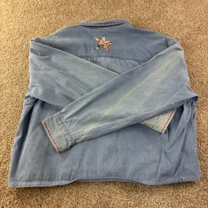 Ohio Bicentennial Denim Shirt Women L Blue Patchwork Americana Vintage Retro‎ thumbnail 11