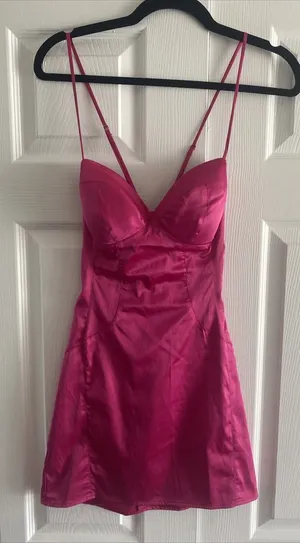 Rubber Ducky Corset‎ Satin Mini Dress Womens Size S Pink Y2K Bodycon Party Sexy thumbnail 1