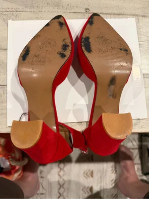 Red Pointed Block Heel Ankle Strap Pumps Size 8 thumbnail 3