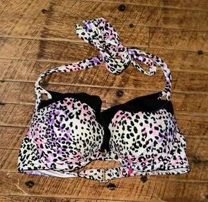 Victoria’s Secret cheetah print ruffled halter tie bikini top thumbnail 1